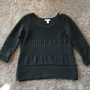 Banana Republic Black 3/4 Sleeve Textured Pattern Sweater